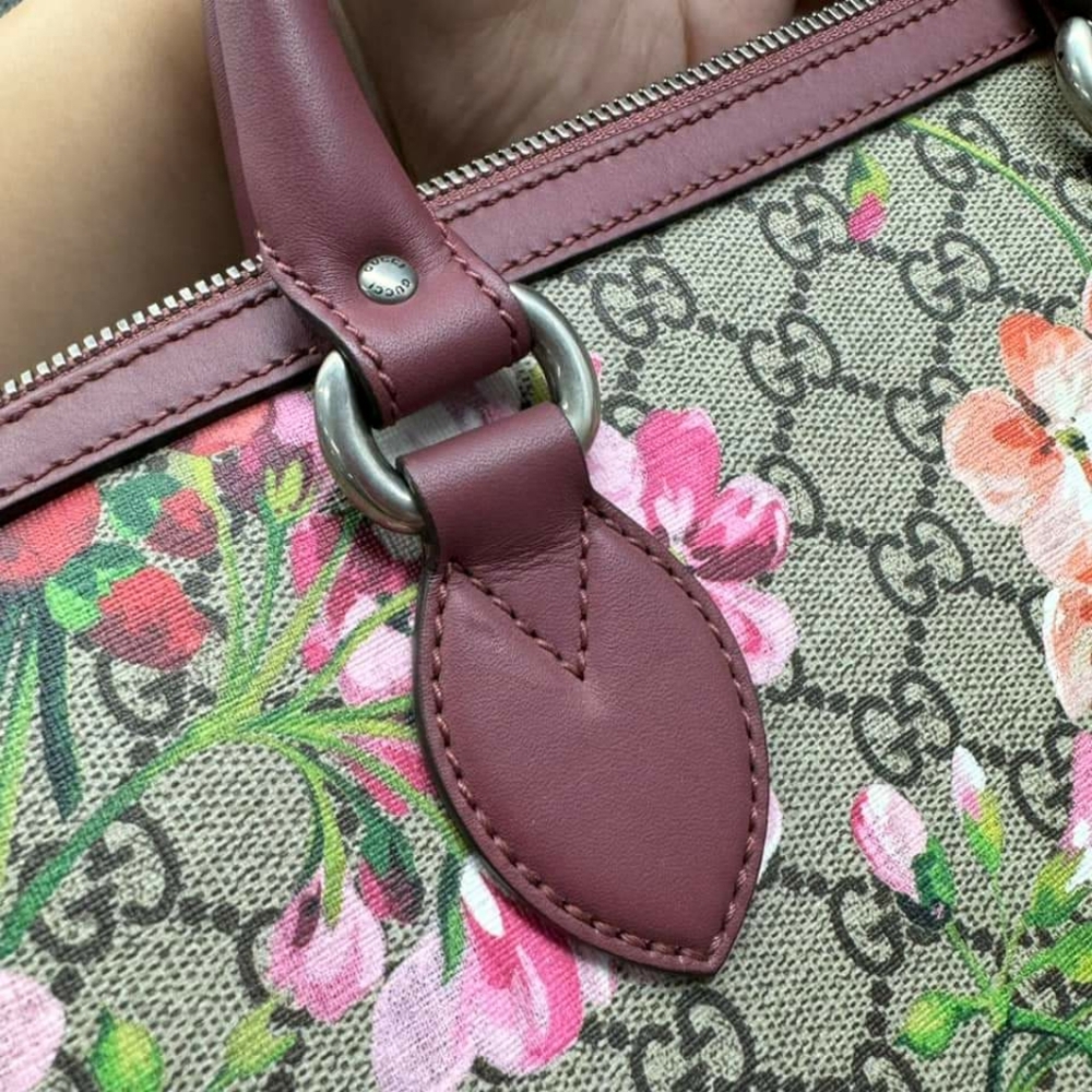 100% Authentic GUCCI Boston Blooms Brown&Purple Canvas Satchel - Picture 6 of 16